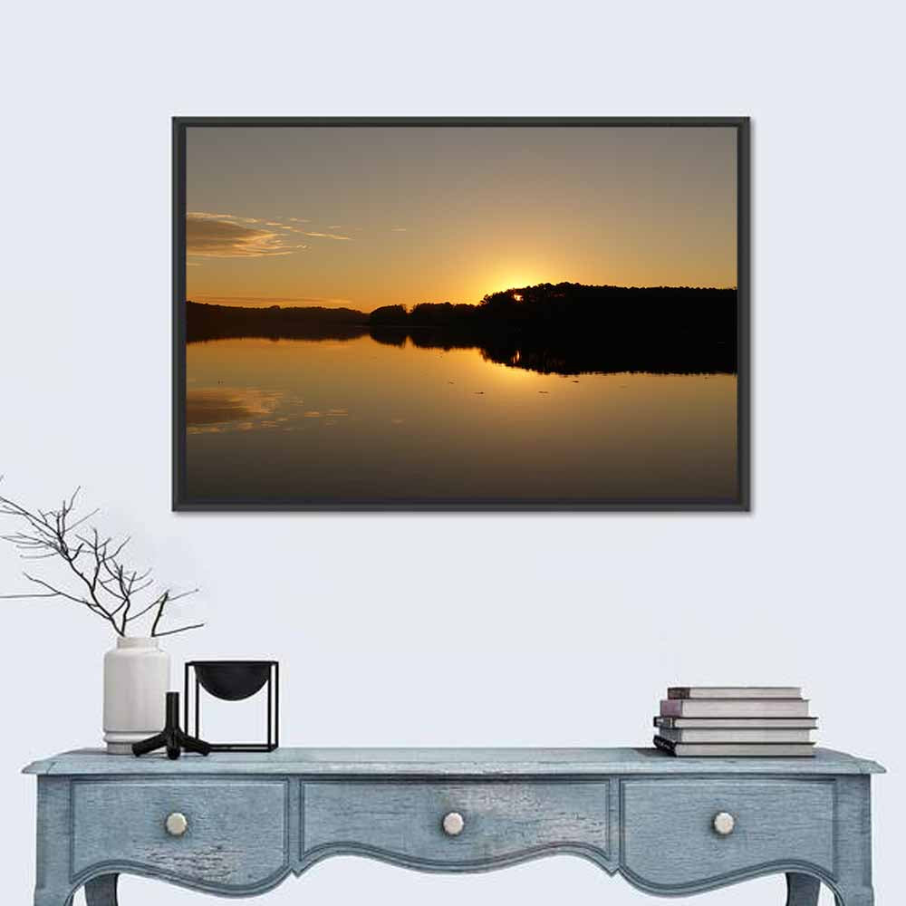 Lake Acworth Sunset Reflection Wall Art in a room, landscape