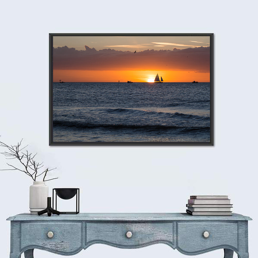 Florida Sailboat Sunset Wall Art in a room, landscape