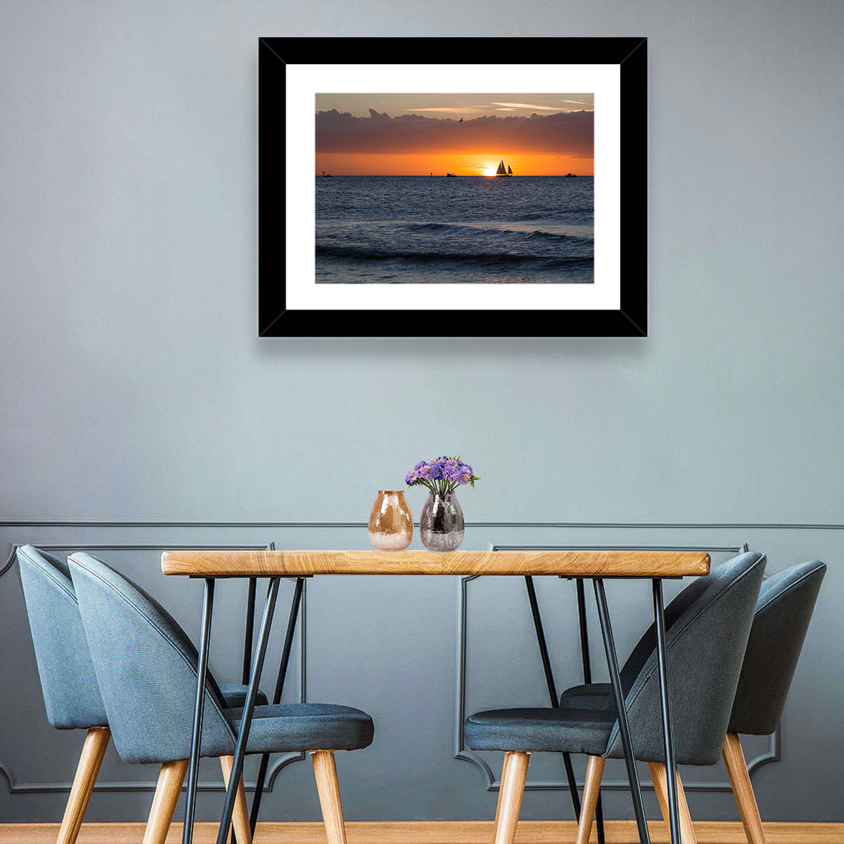 Florida Sailboat Sunset Wall Art in a room, landscape