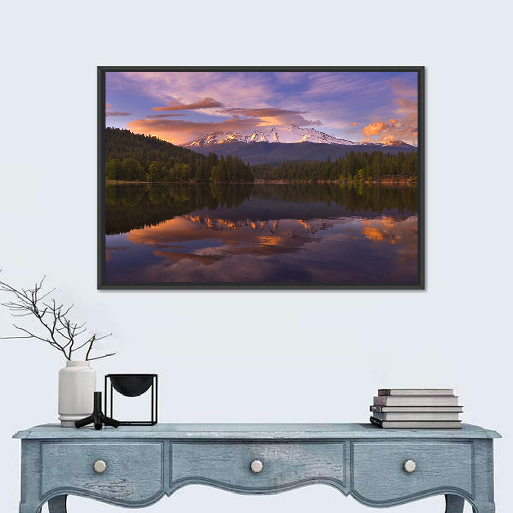 Mt Shasta Over Lake Siskiyou Wall Art in a room, landscape