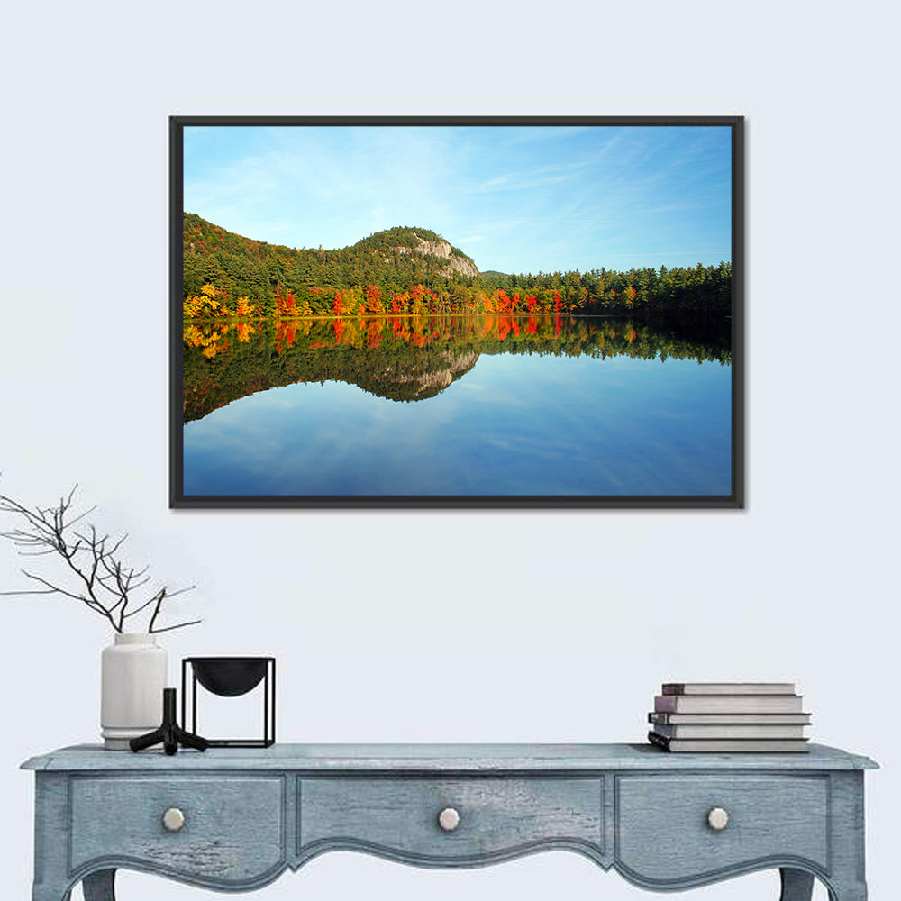 Echo Lake Autumn Reflection Wall Art in a room, landscape