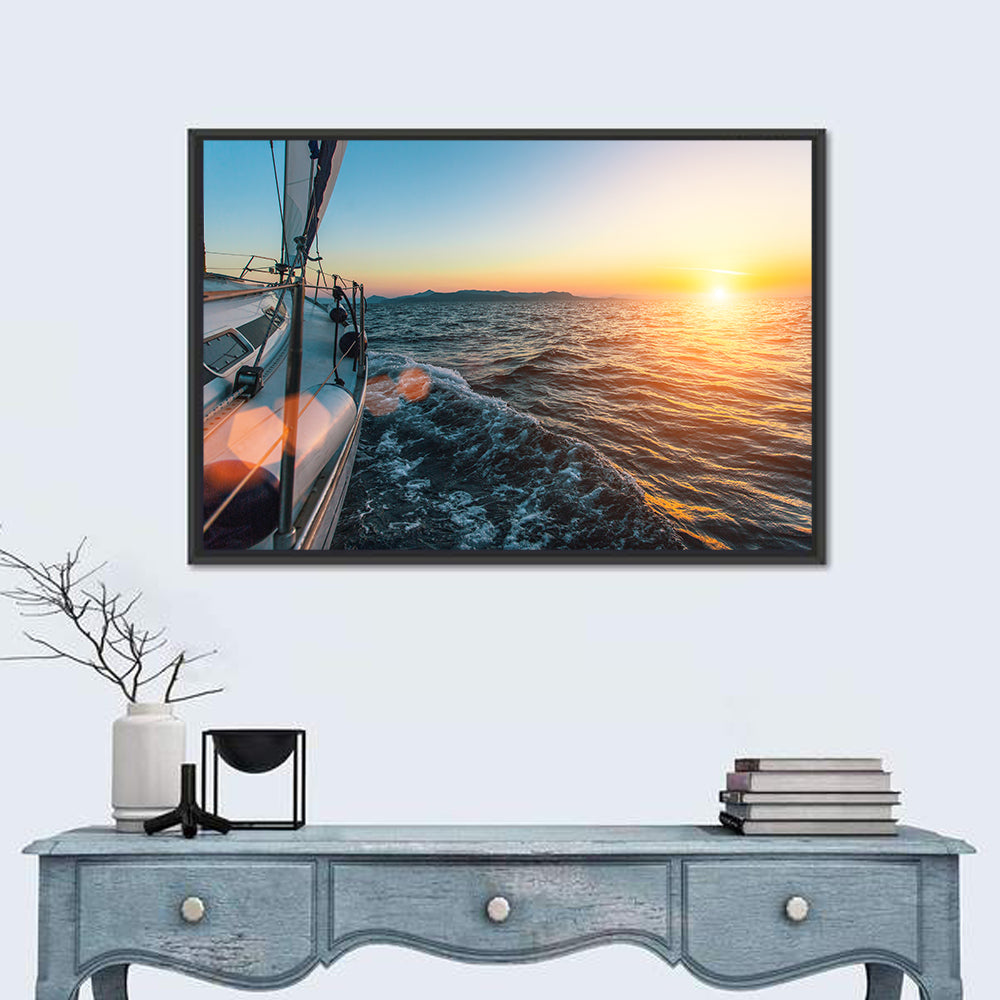 Sunset Sail from Deck Wall Art in a room, landscape