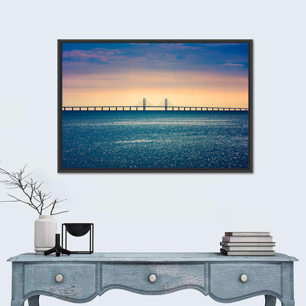 Øresund Bridge at Sunset Wall Art in a room, landscape
