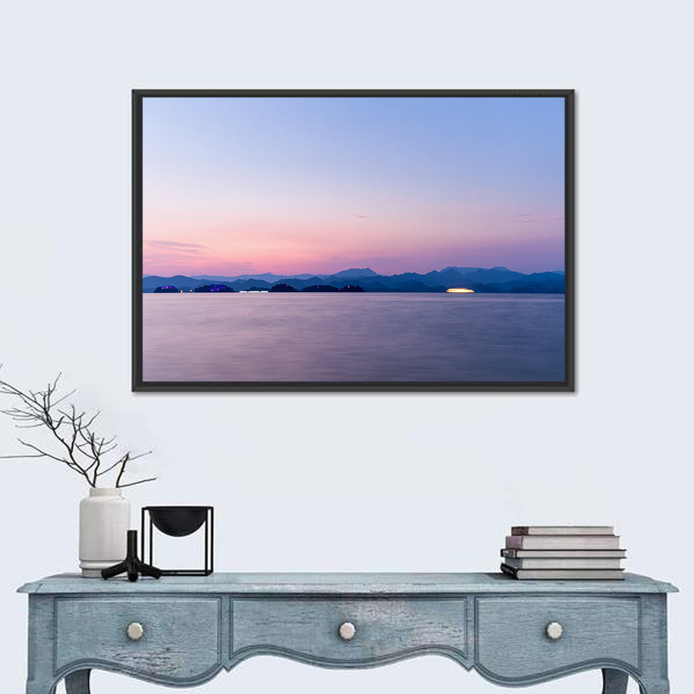 Hangzhou Thousand Island Lake at Dusk Wall Art in a room, landscape