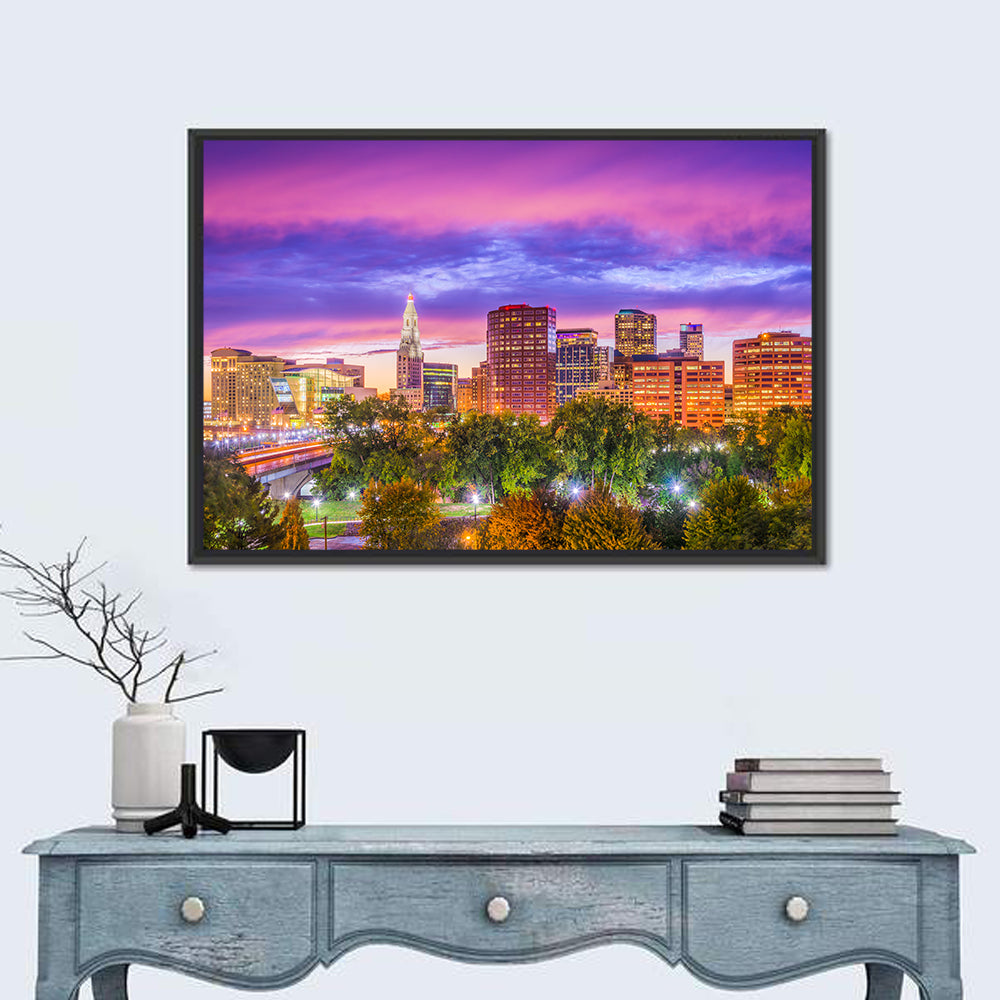 Hartford Skyline at Dusk Wall Art