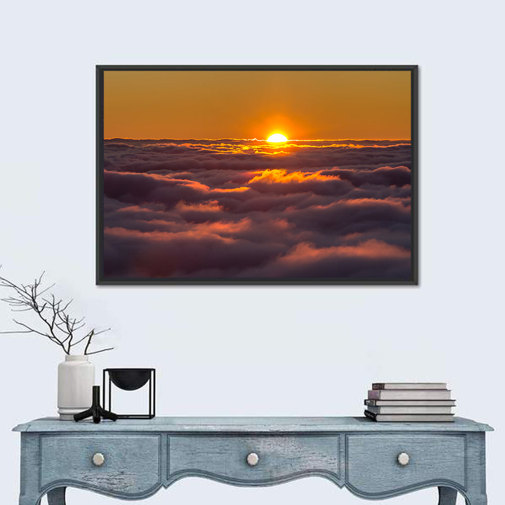 Sun Over Golden Clouds Wall Art in a room, landscape