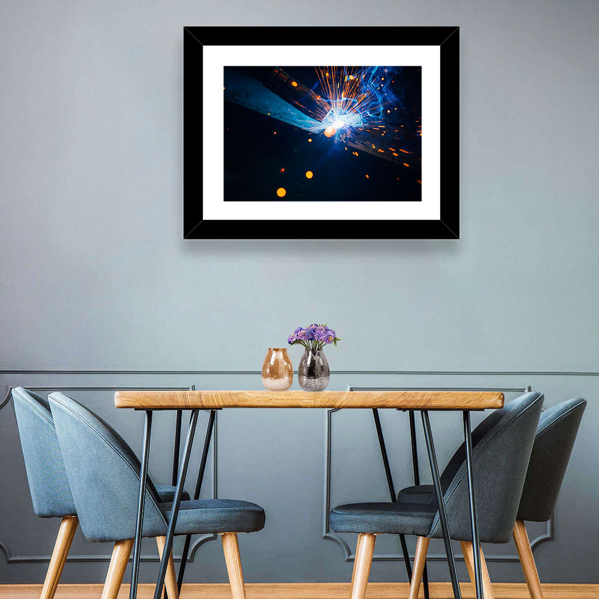 Molten Metal Sparks Wall Art in a room, landscape