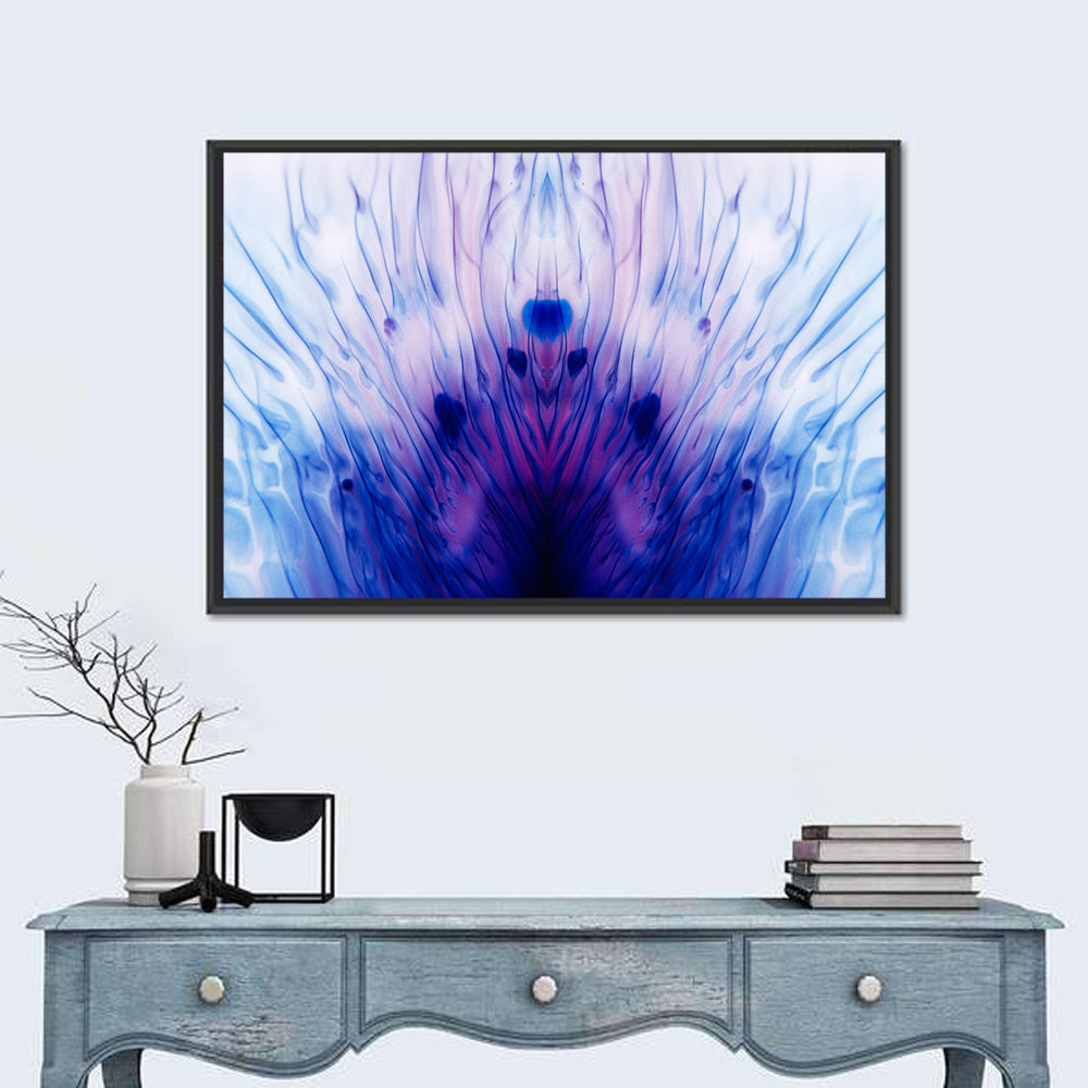 Mirrored Ink Splotch Abstract Wall Art in a room, landscape