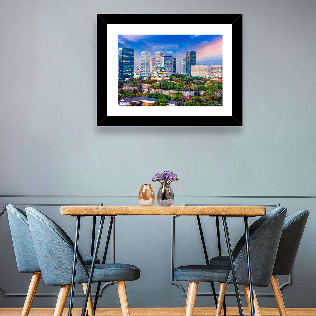 Osaka Castle Skyline at Dusk Wall Art in a room, landscape