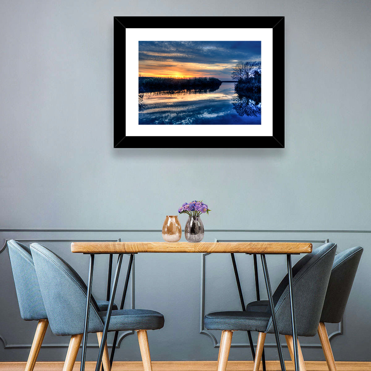 Louisiana Bayou Sunset Wall Art in a room, landscape