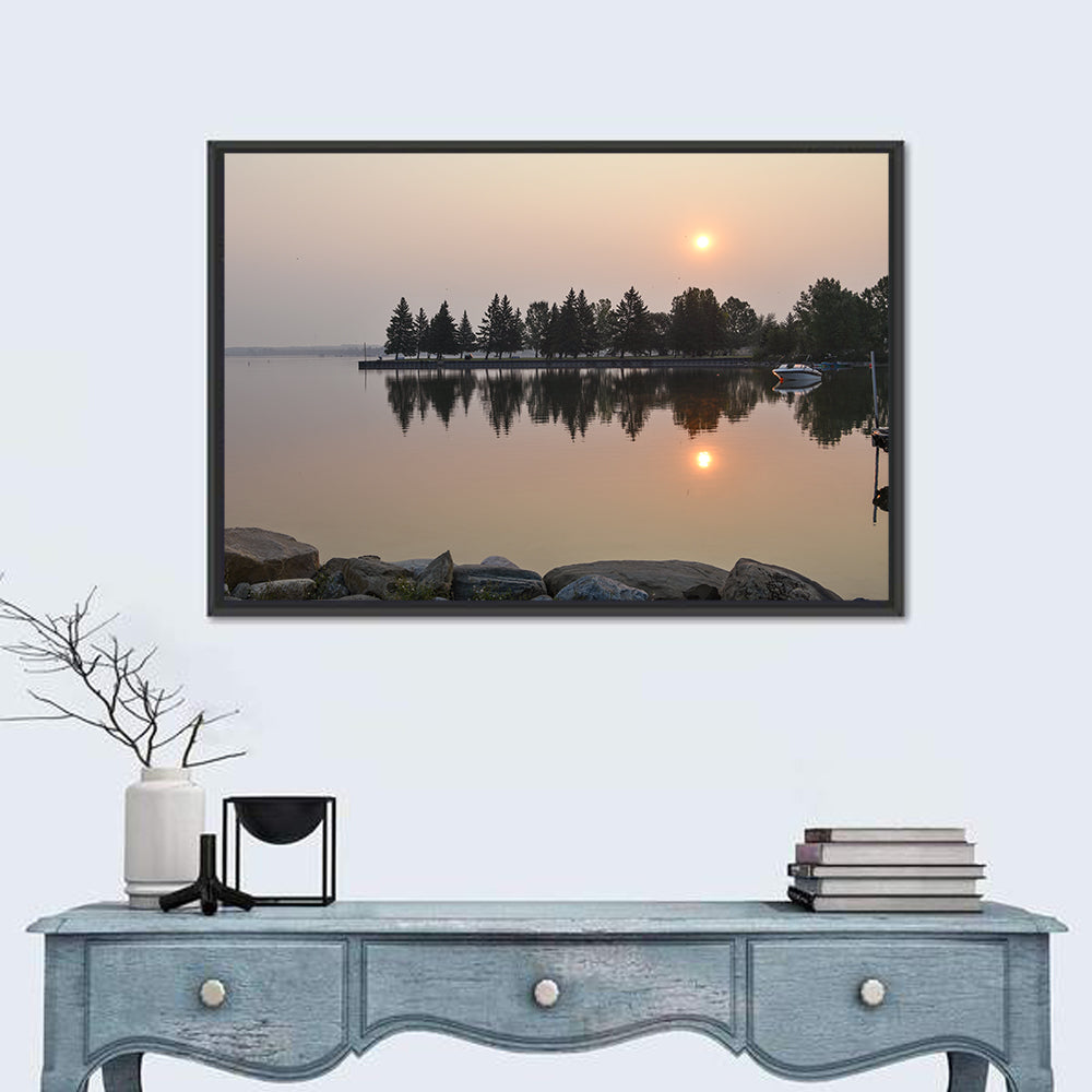 Sylvan Lake Sunset Reflection Wall Art in a room, landscape