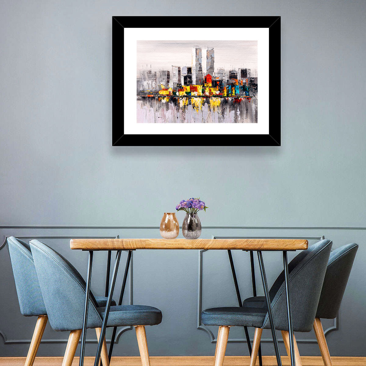 Abstract Skyline with Water Reflection Wall Art in a room, landscape