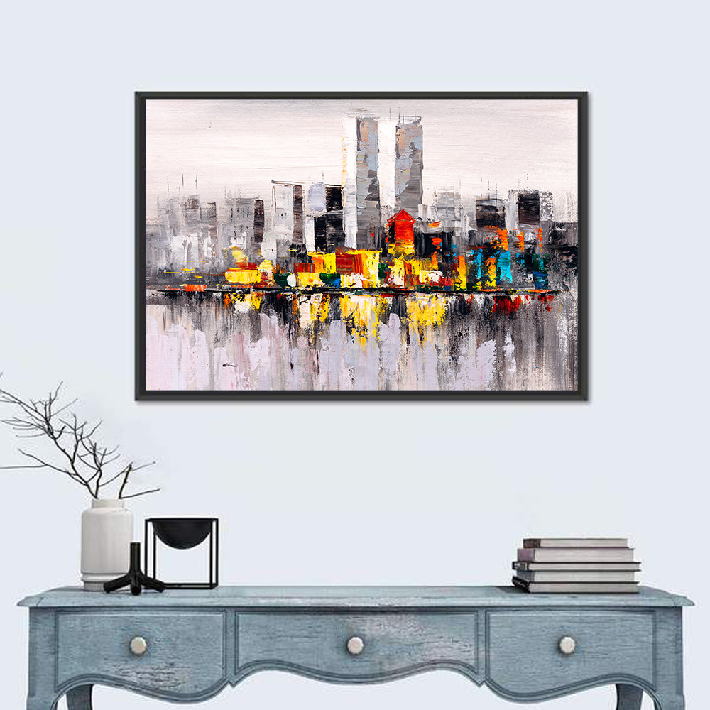 Abstract Skyline with Water Reflection Wall Art in a room, landscape