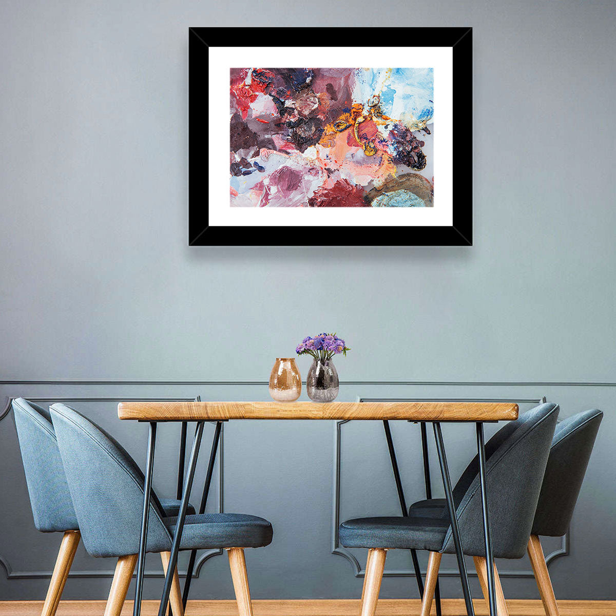 Impasto Color Swirl Abstract Wall Art in a room, landscape