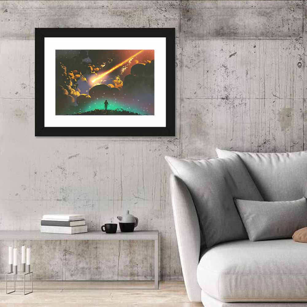 Meteor in Colorful Sky Wall Art in a room, landscape