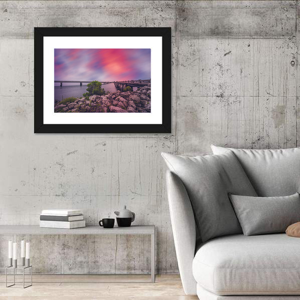 Amelia Island Sunset Bridge Wall Art in a room, landscape