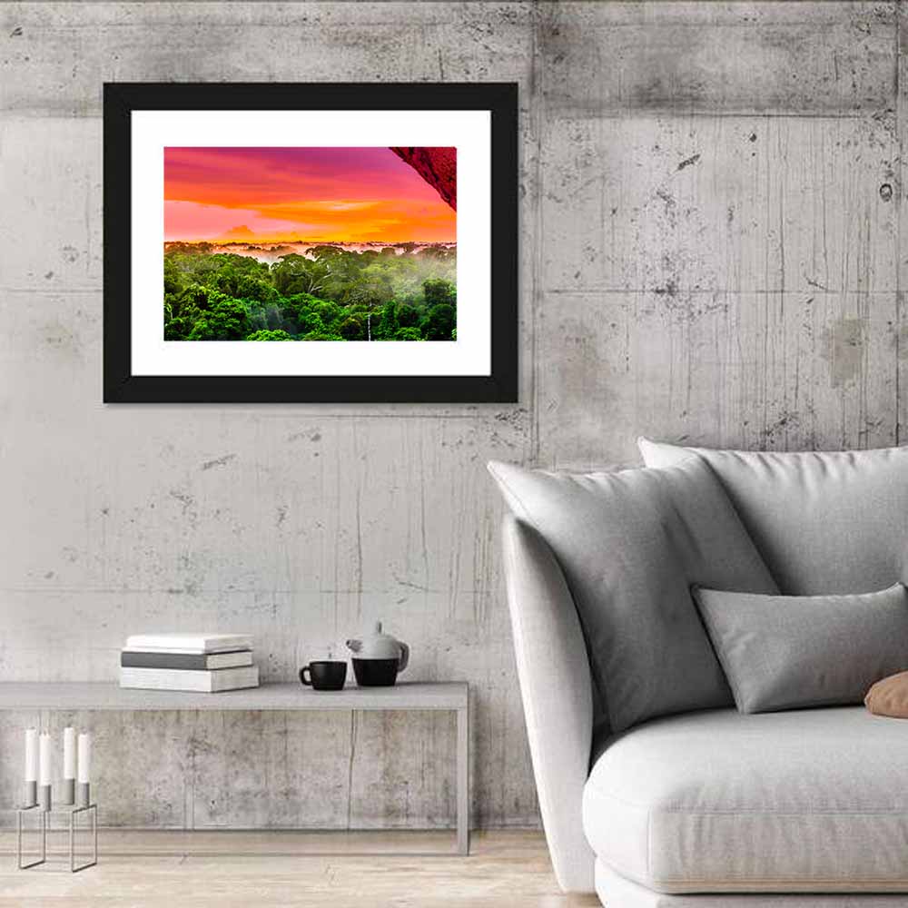 Brazilian Rainforest Sunset Wall Art in a room, landscape
