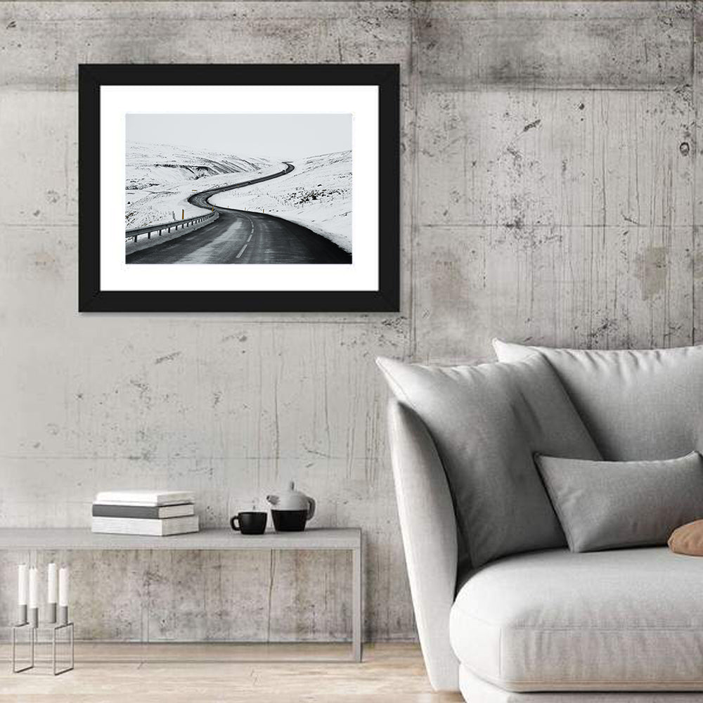 Winding Snow Road with Yellow Markers Wall Art