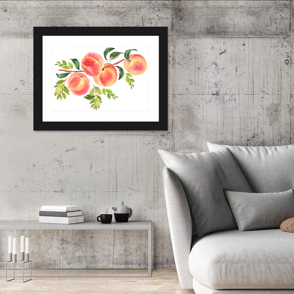 Watercolor Peach Branch Wall Art in a room, landscape