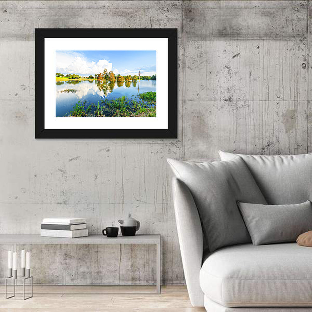 Lafayette Bayou Reflection Wall Art in a room, landscape
