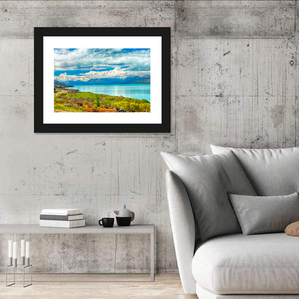 Turquoise Lake Pukaki with Mount Cook Wall Art in a room, landscape