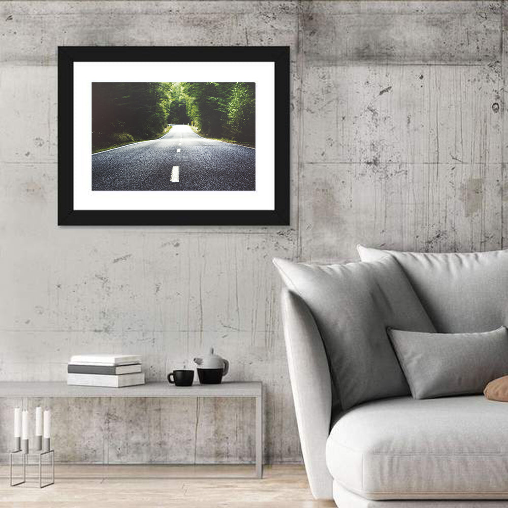 Summer Forest Road with Yellow Sign Wall Art