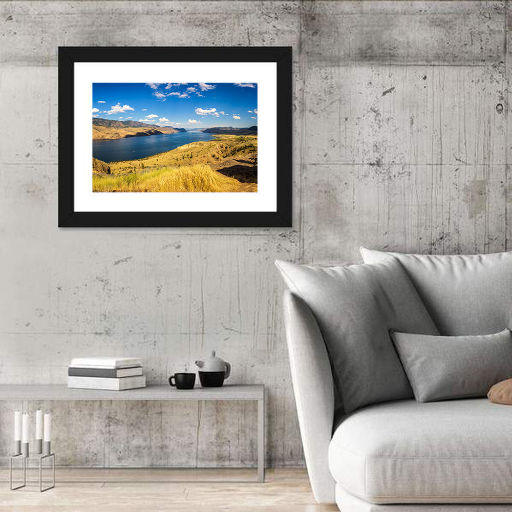 Golden Grass at Kamloops Lake Wall Art in a room, landscape