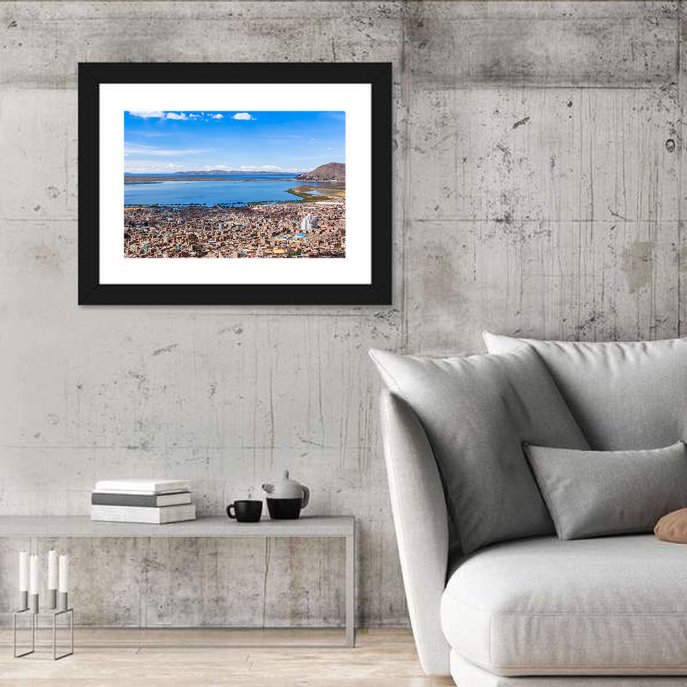 Puno Over Lake Titicaca Wall Art in a room, landscape