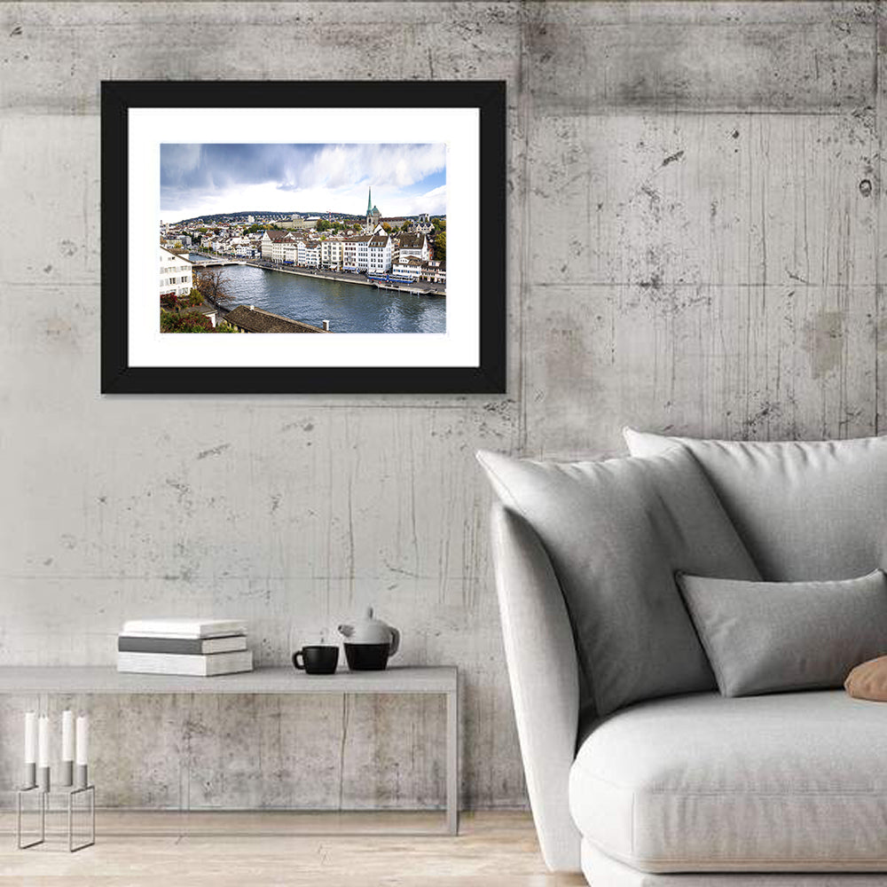 Limmat River at Fraumünster, Zurich Wall Art in a room, landscape
