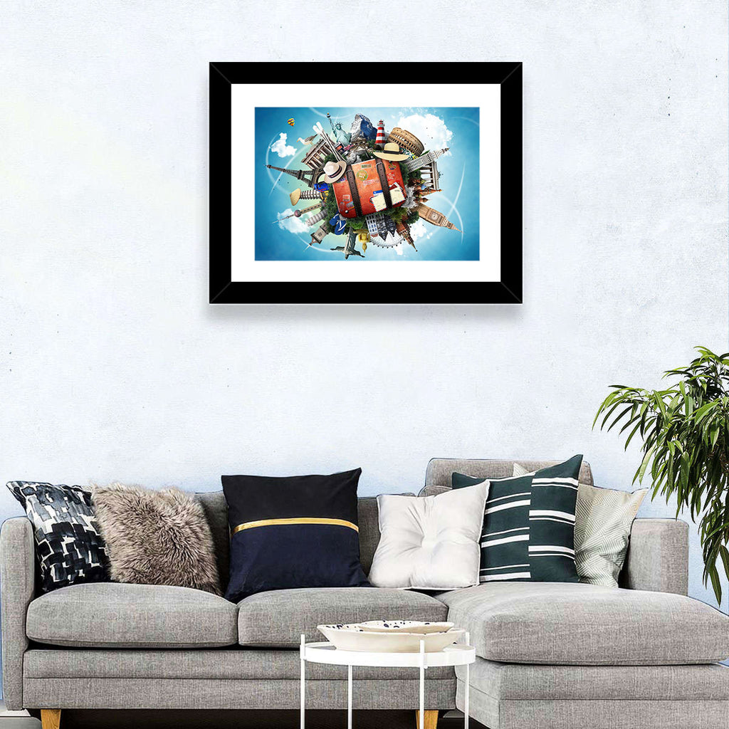 Suitcase and World Landmarks Montage Wall Art