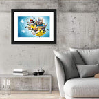 Floating Landmarks with Yellow Suitcase Wall Art