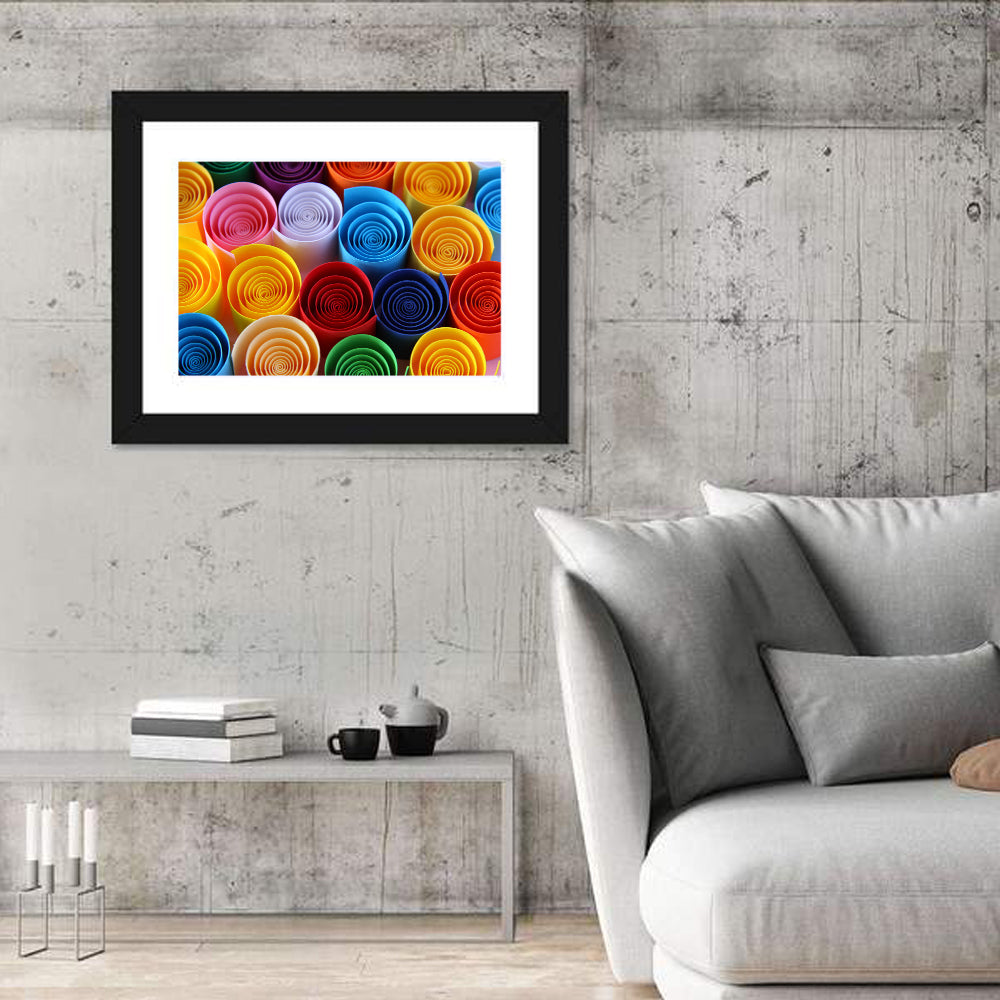 Quilled Color Spirals Wall Art in a room, landscape