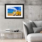 Yellow Vintage Van on Beach Wall Art