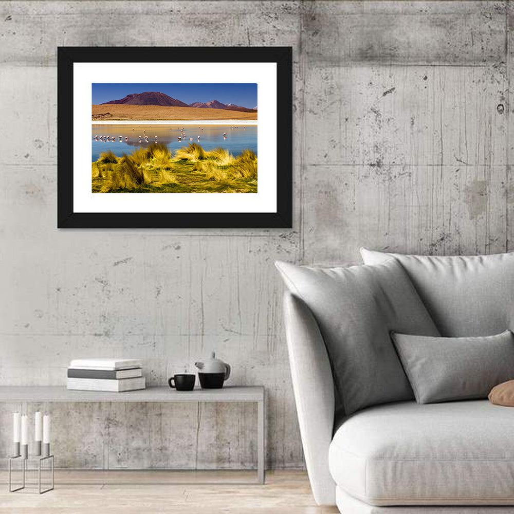 Flamingos on Salt Lake Wall Art in a room, landscape