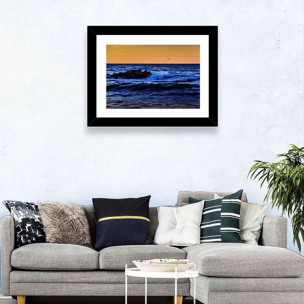 Marmara Sea Waves at Sunset Wall Art in a room, landscape