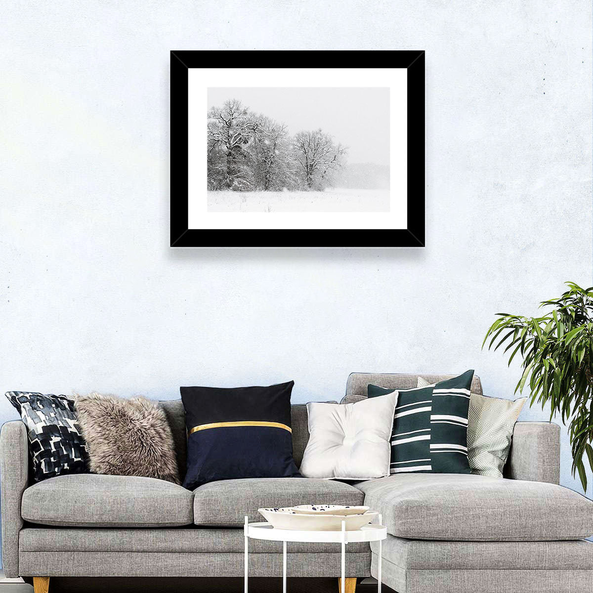 Snow-covered Trees in Fog Wall Art in a room, landscape