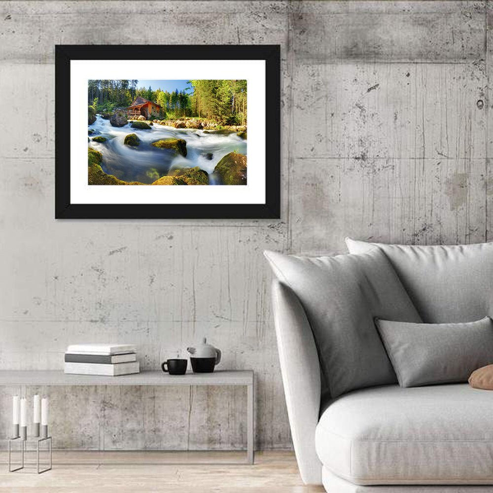 Salzburg Stream with Watermill Wall Art in a room, landscape