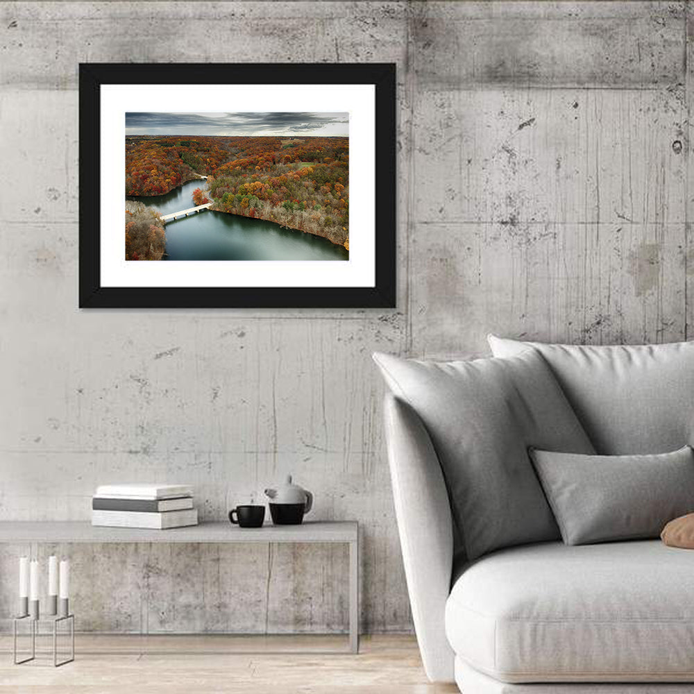 Seneca Lake Aerial View Wall Art in a room, landscape