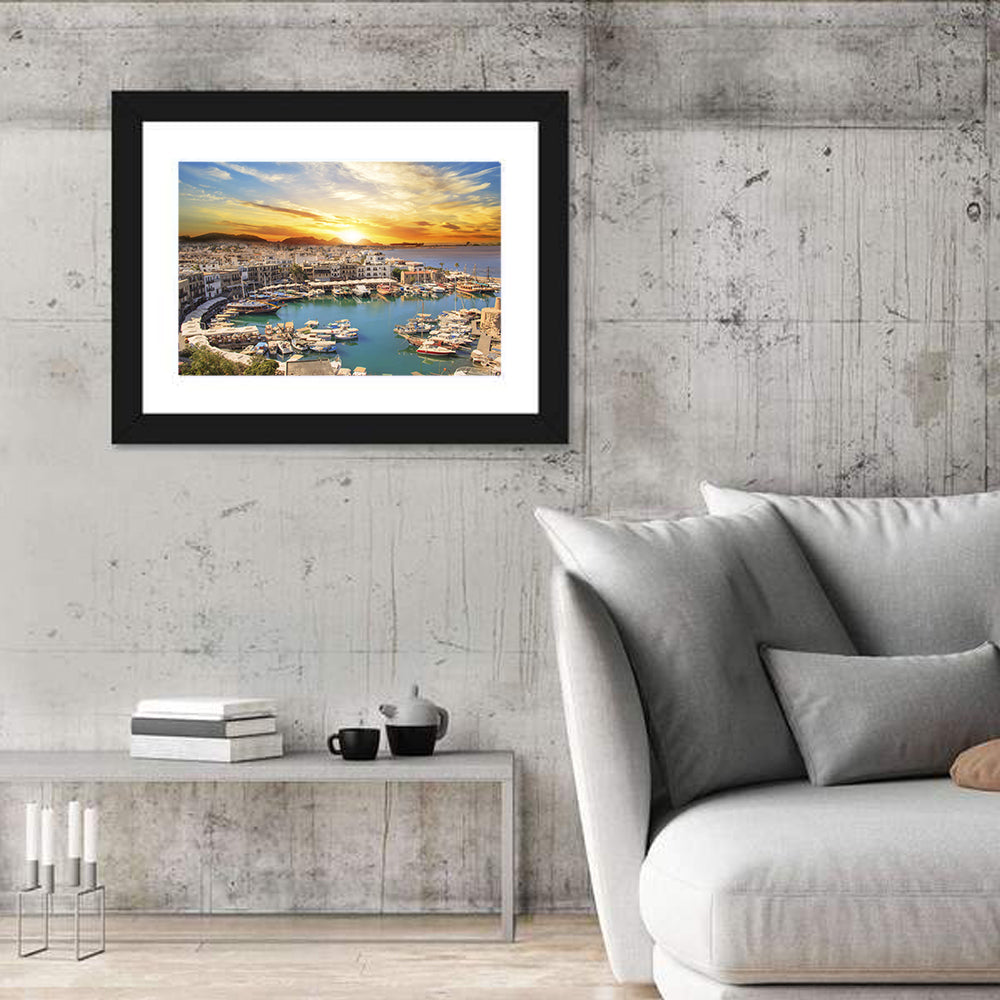 Kyrenia Harbour at Sunset Wall Art in a room, landscape