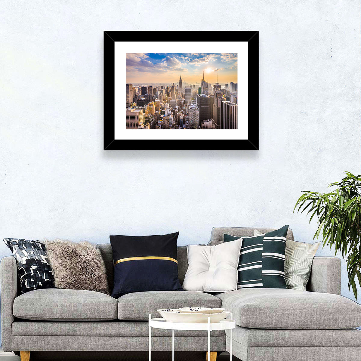 New York City Skyline at Golden Hour Wall Art in a room, landscape