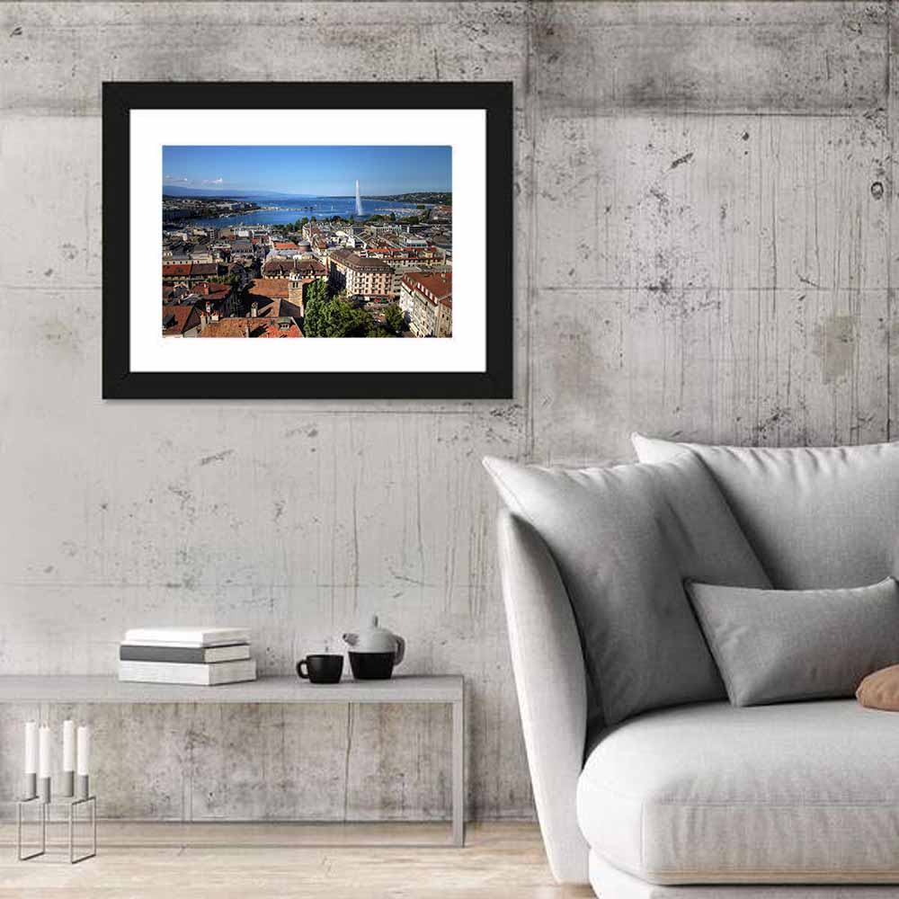 Geneva Jet D'eau Cityscape Wall Art in a room, landscape