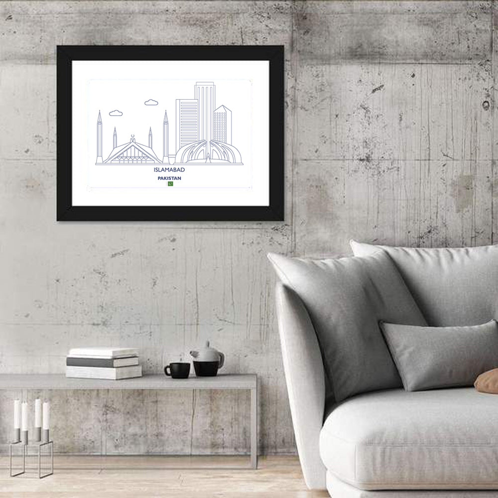 Islamabad Skyline Line Wall Art in a room, landscape