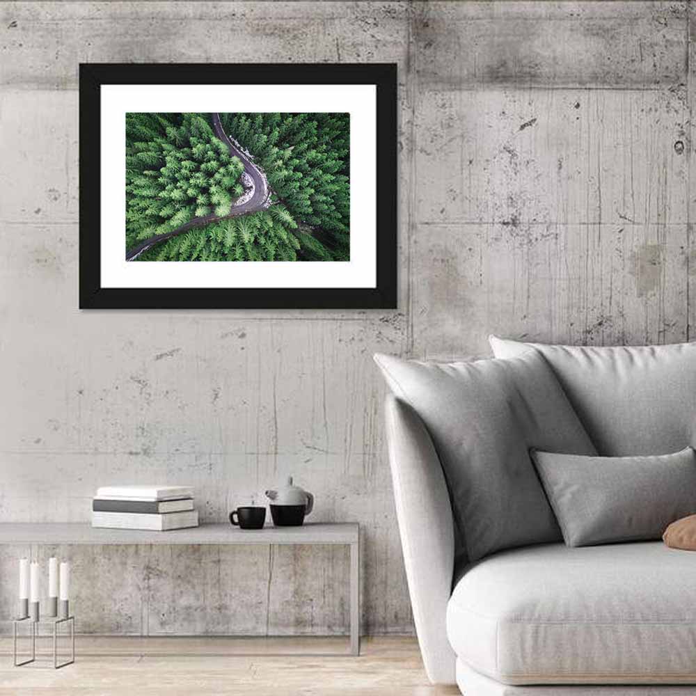 Aerial Forest Road Wall Art in a room, landscape