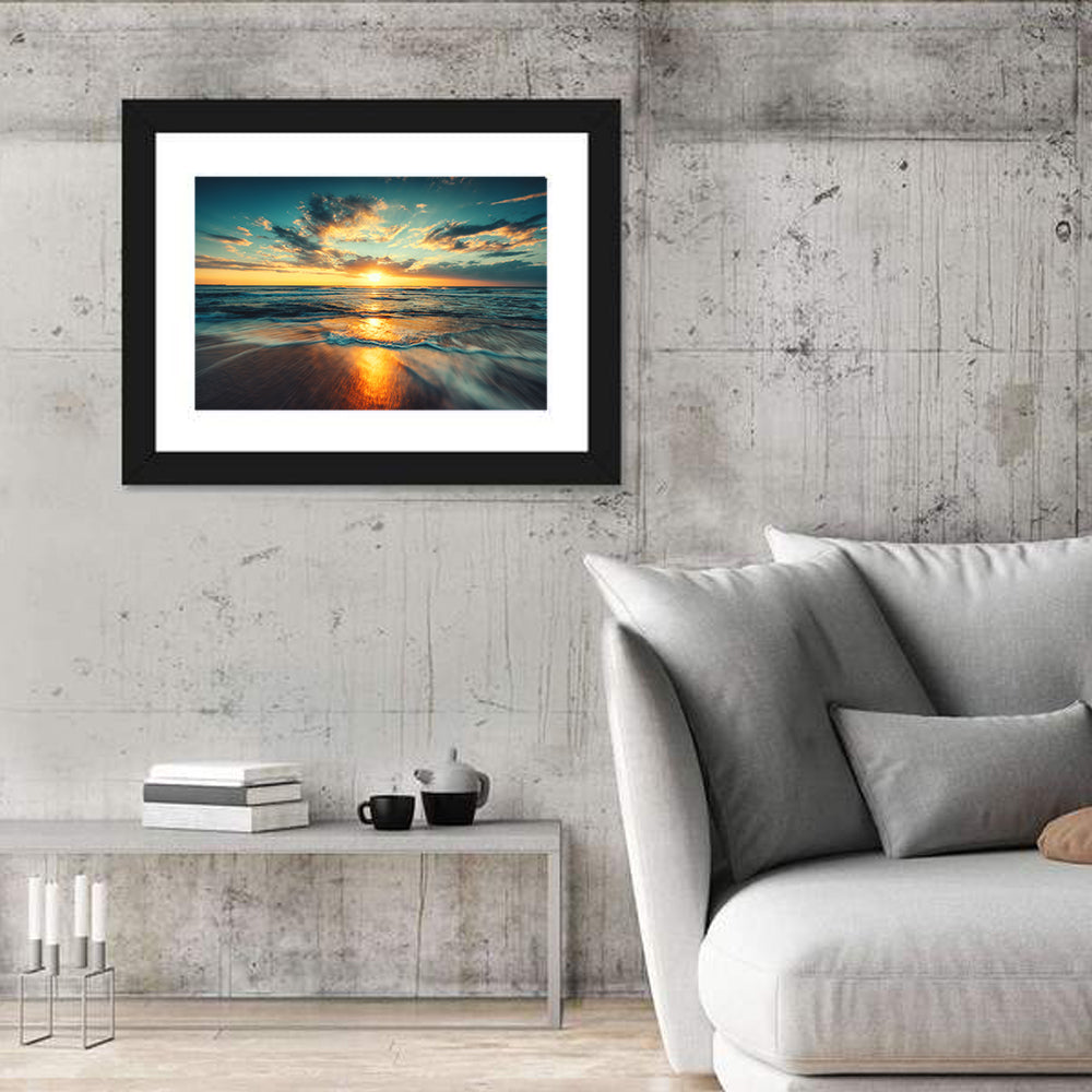 Sunlit Cloudscape Over Beach Wall Art