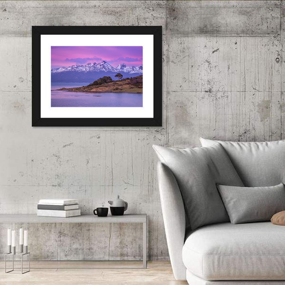 Beagle Channel Purple Dawn Wall Art in a room, landscape