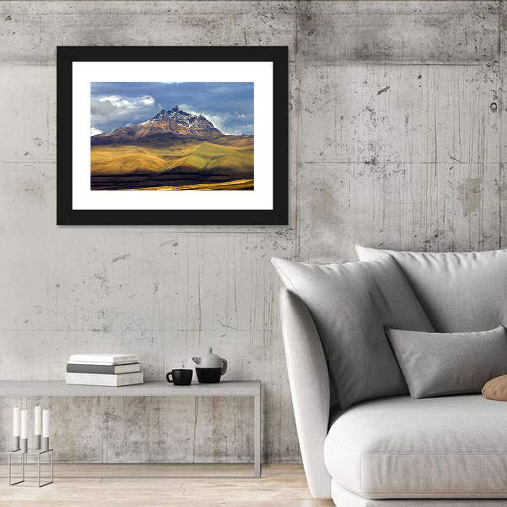 Antisana Volcano Landscape Wall Art in a room, landscape