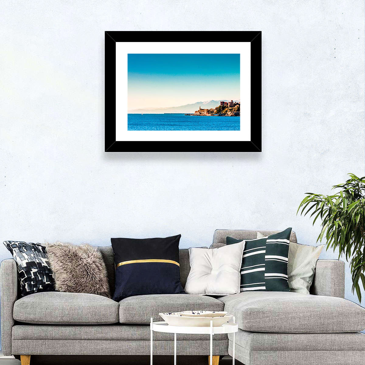 Genoa Coastal Seascape Wall Art in a room, landscape