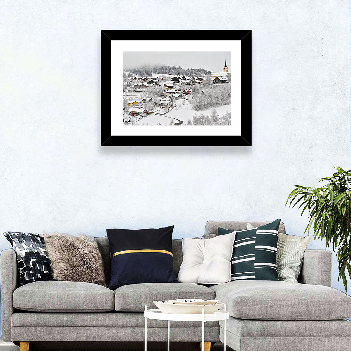 Oberstaufen Winter Village Wall Art in a room, landscape