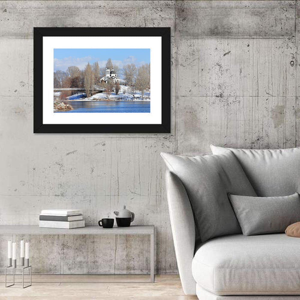 St Naum Ohridski Church by Lake Wall Art in a room, landscape
