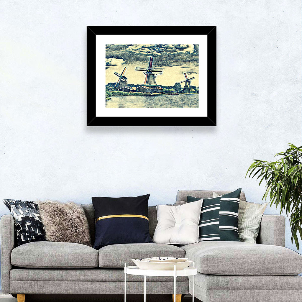 Three Vintage Windmills Wall Art